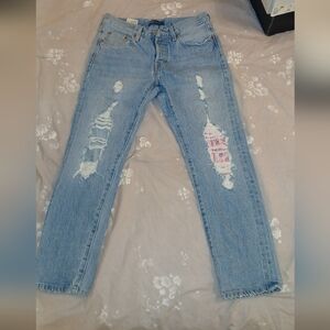 Levi's Distressed Cropped Light Blue Straight Jeans
